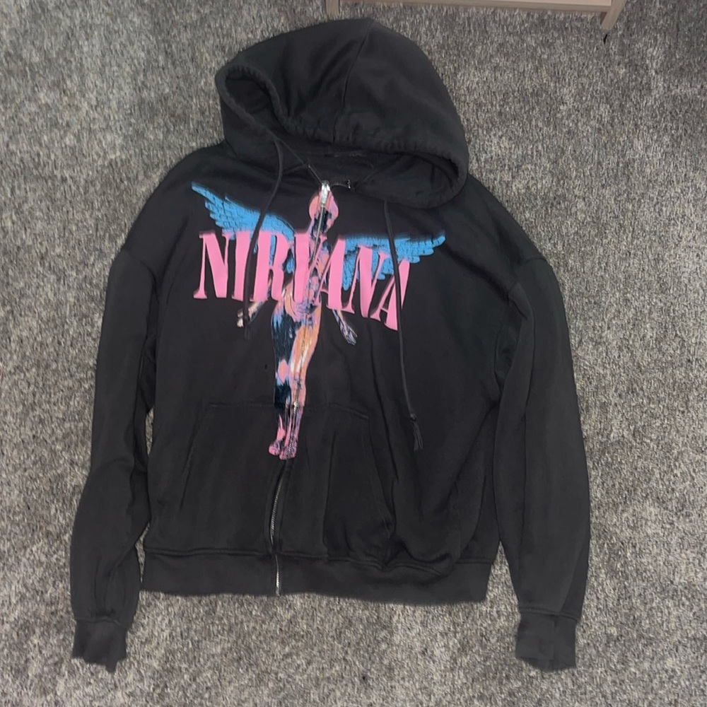 Cotton zip up hoodie with nirvana on the front